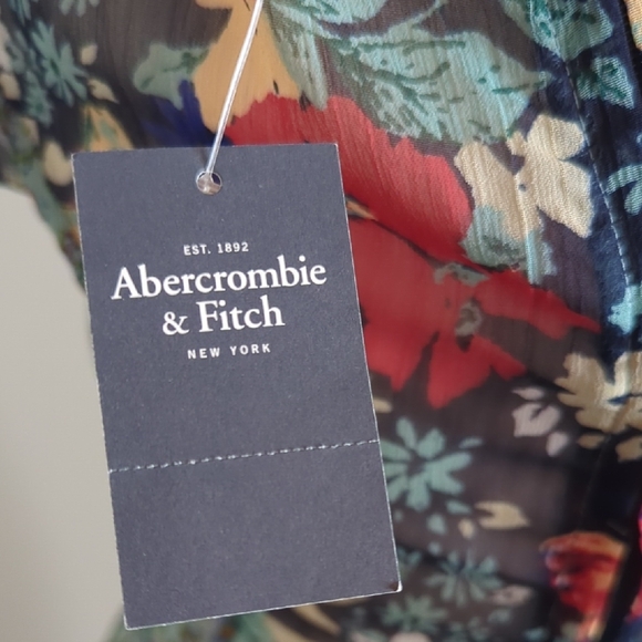 Abercrombie And Fitch Mixed Floral Panel Midi Dress in Teal and Navy - Picture 2 of 9